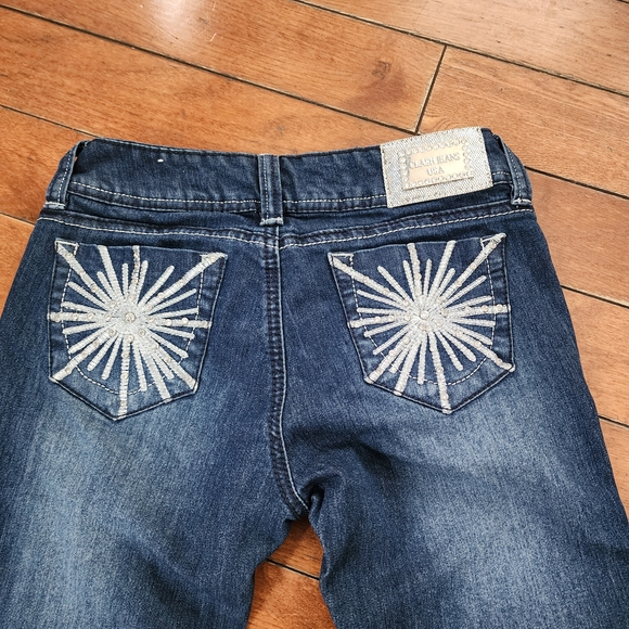 Y2K Clash Jeans USA Embellished Flare Blue Denim Sz 1 / XS McBling 2000s Grunge - Picture 10 of 12